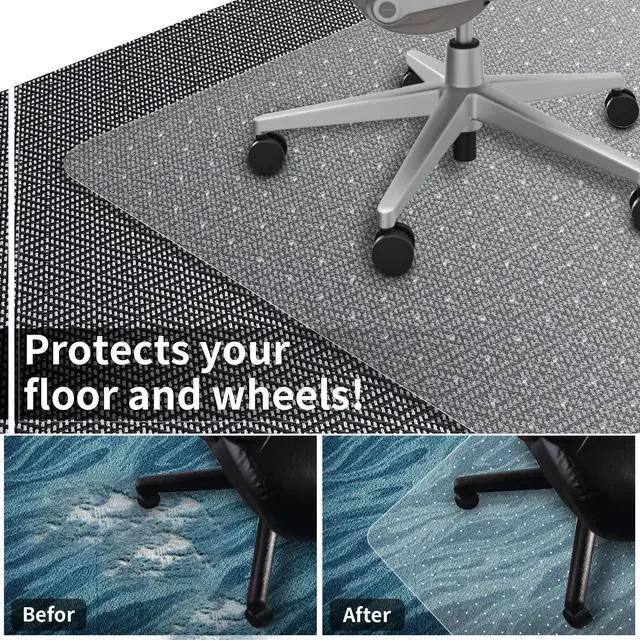 Alt view image 4 of 6 - Office Chair Mat for Carpeted Floor, 63"x51" Clear Desk Mat for Carpet Large Protector Floor Mat On Low Pile Carpets, Easy Glide Rolling Plastic Floor Mat, Computer Chair Mat for Home Office