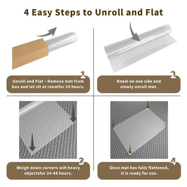 Alt view image 6 of 6 - Office Chair Mat for Carpeted Floor, 63"x51" Clear Desk Mat for Carpet Large Protector Floor Mat On Low Pile Carpets, Easy Glide Rolling Plastic Floor Mat, Computer Chair Mat for Home Office