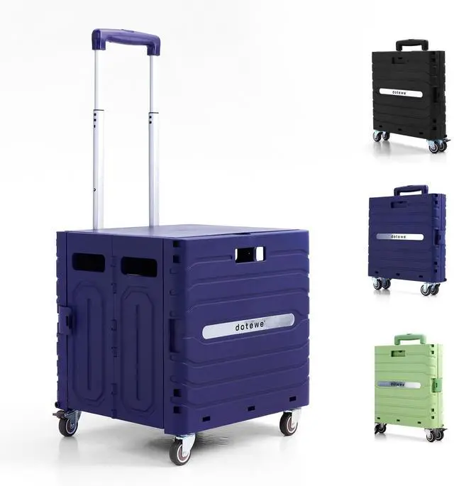 Main image of Folding Utility Cart Portable Rolling Crate Handcart Foldable Shopping Trolley Collapsible, with Lid, on Wheels, for Grocery, Garden, Office, Storage, Teacher, Tool (Purple)
