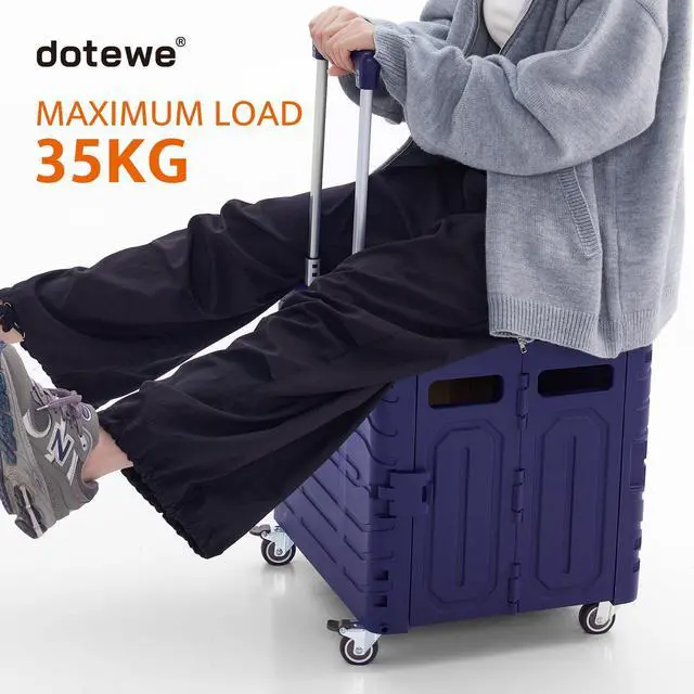 Alt view image 2 of 7 - Folding Utility Cart Portable Rolling Crate Handcart Foldable Shopping Trolley Collapsible, with Lid, on Wheels, for Grocery, Garden, Office, Storage, Teacher, Tool (Purple)