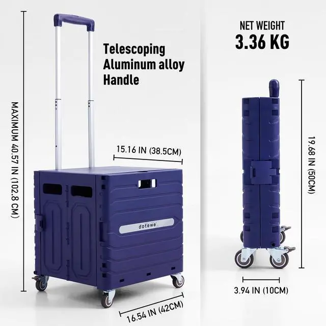 Alt view image 4 of 7 - Folding Utility Cart Portable Rolling Crate Handcart Foldable Shopping Trolley Collapsible, with Lid, on Wheels, for Grocery, Garden, Office, Storage, Teacher, Tool (Purple)