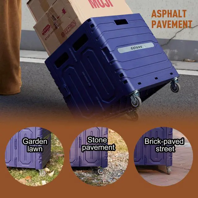 Alt view image 6 of 7 - Folding Utility Cart Portable Rolling Crate Handcart Foldable Shopping Trolley Collapsible, with Lid, on Wheels, for Grocery, Garden, Office, Storage, Teacher, Tool (Purple)