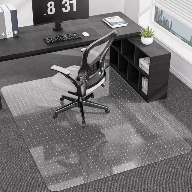 Main image of Office Chair Mat for Low Pile Carpet with Lip, 48" x 60" Clear Heavy Duty Plastic Floor Protector for Smooth Rolling Desk & Computer Chairs, Under Desk Chair Mat for Home Office