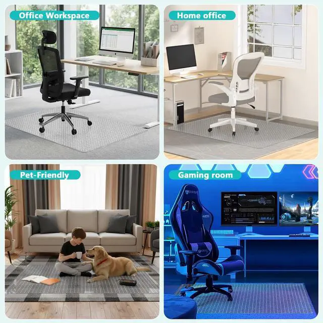 Alt view image 7 of 7 - Office Chair Mat for Low Pile Carpet with Lip, 48" x 60" Clear Heavy Duty Plastic Floor Protector for Smooth Rolling Desk & Computer Chairs, Under Desk Chair Mat for Home Office