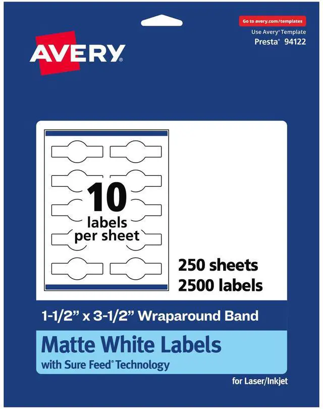 Main image of ® Matte White Wraparound Band Labels, Sure Feed® Technology, 1-1/2" x 3-1/2", 2,500 White Labels, Print-to-the-Edge, Permanent Label Adhesive, Laser/Inkjet Printable Labels