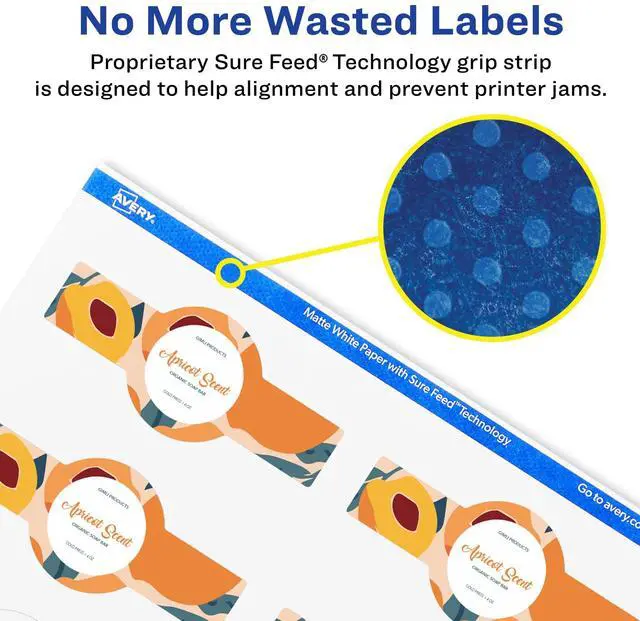 Alt view image 4 of 6 - ® Matte White Wraparound Band Labels, Sure Feed® Technology, 1-1/2" x 3-1/2", 1,000 White Labels, Print-to-the-Edge, Permanent Label Adhesive, Laser/Inkjet Printable Labels