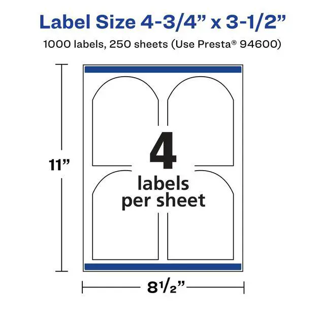 Alt view image 5 of 7 - ® Matte White Arched Labels, Sure Feed® Technology, 4.75" x 3.5", 1,000 Matte White Printable Labels