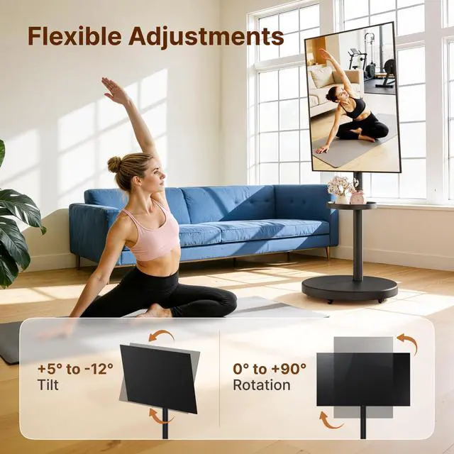 Alt view image 5 of 7 - Rolling TV Stand for 32-65" TVs, 88 lbs, Black | Portrait or landscape mobile TV cart, adjustable storage box, shelf, height and tilt, VESA up to 400x400