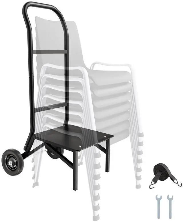 Main image of Folding Chair Rack, 150 LBS Capacity, Heavy-Duty Chair Cart for Stacking 10 Chairs, Multi-Function Metal Chair Storage Dolly with Rubber Wheels, Push-Style Chair Holder, Matte Black