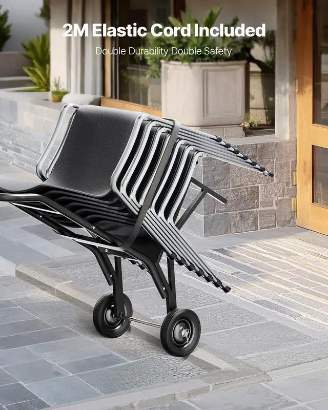 Alt view image 5 of 7 - Folding Chair Rack, 150 LBS Capacity, Heavy-Duty Chair Cart for Stacking 10 Chairs, Multi-Function Metal Chair Storage Dolly with Rubber Wheels, Push-Style Chair Holder, Matte Black