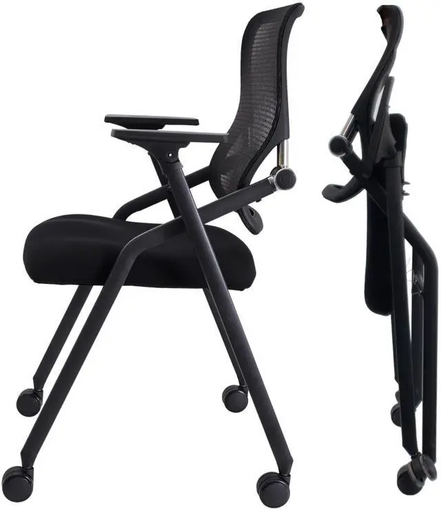 Main image of PRO, Stackable & Foldable Conference Room Chairs with 2X Thick Cushion, Lumbar Support, Armrest - Mesh Bouncing Back for Office Meeting, Conference, Training Room Chair 1 Pack