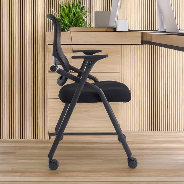 Alt view image 2 of 7 - PRO, Stackable & Foldable Conference Room Chairs with 2X Thick Cushion, Lumbar Support, Armrest - Mesh Bouncing Back for Office Meeting, Conference, Training Room Chair 1 Pack