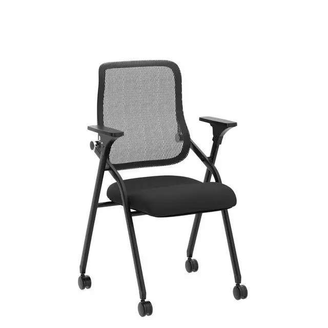 Alt view image 5 of 7 - PRO, Stackable & Foldable Conference Room Chairs with 2X Thick Cushion, Lumbar Support, Armrest - Mesh Bouncing Back for Office Meeting, Conference, Training Room Chair 1 Pack