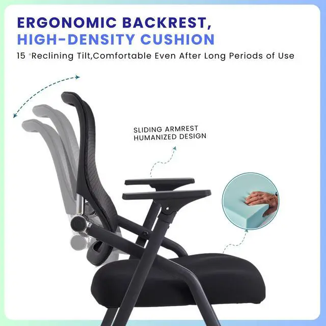 Alt view image 6 of 7 - PRO, Stackable & Foldable Conference Room Chairs with 2X Thick Cushion, Lumbar Support, Armrest - Mesh Bouncing Back for Office Meeting, Conference, Training Room Chair 1 Pack