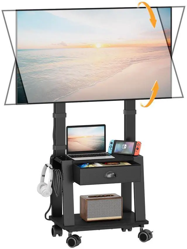 Main image of Mobile TV Stand with Drawer for 23-72 Inch TVs, Portable Rolling TV Stand on Wheels with 2 Shelves for Bedroom/Living Room, Holds up to 220 lbs Adjustable Height Tilt Max VESA 600x400mm