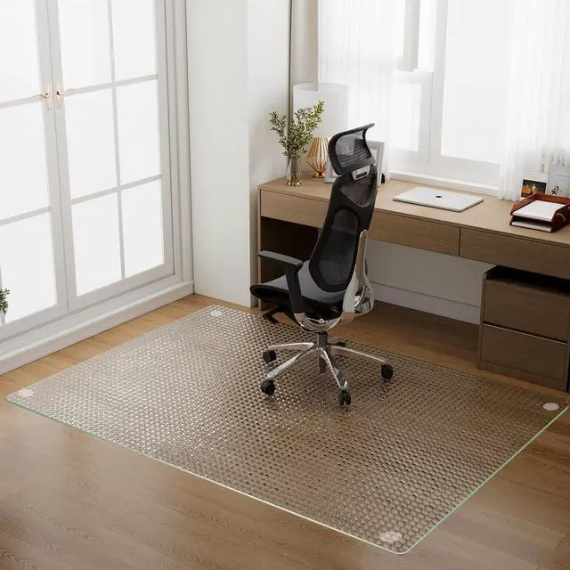 Main image of 46"x55" Tempered Glass Chair Mat Checkered Patterned Desk Mats | Heavy Duty Floor Mats Protector for Hardwood Floors, Rolling Office Chair Mat with Round Corner for Carpet Computer Floor