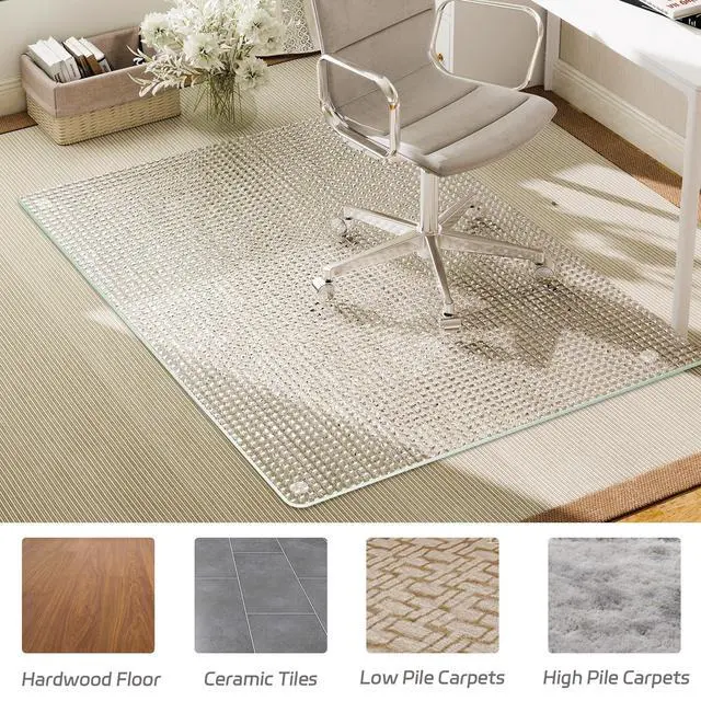 Alt view image 6 of 7 - 46"x55" Tempered Glass Chair Mat Checkered Patterned Desk Mats | Heavy Duty Floor Mats Protector for Hardwood Floors, Rolling Office Chair Mat with Round Corner for Carpet Computer Floor