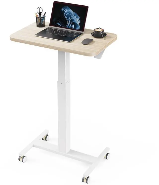 Main image of Mobile Standing Desk, Wider Height Adjustable Computer Desk, Rolling Sit Stand Desk with 4 Lockable Wheels, Ergonomic Desk for Home Office and Classroom, Natural