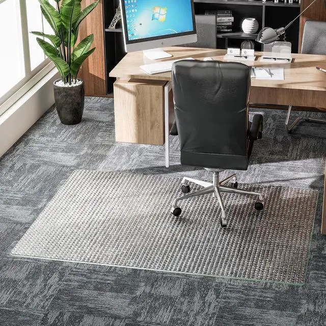 Alt view image 7 of 7 - 46"x55" Tempered Glass Chair Mat Checkered Patterned Desk Mats | Heavy Duty Floor Mats Protector for Hardwood Floors, Rolling Office Chair Mat with Round Corner for Carpet Computer Floor