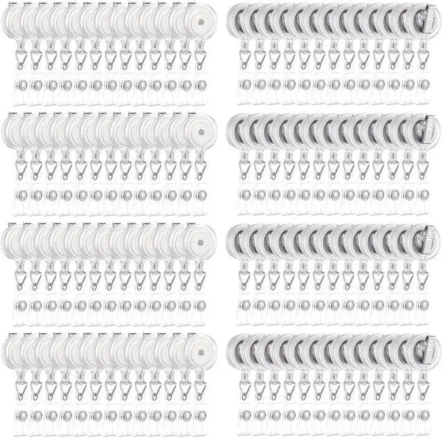 Main image of 300 Pcs Clear Retractable Badge Reels Round ID Badge Holders Reels Clip with Alligator Swivel Clip for Nurses Volunteer School Office Supplies