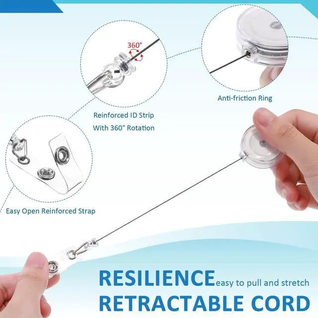 Alt view image 3 of 7 - 300 Pcs Clear Retractable Badge Reels Round ID Badge Holders Reels Clip with Alligator Swivel Clip for Nurses Volunteer School Office Supplies