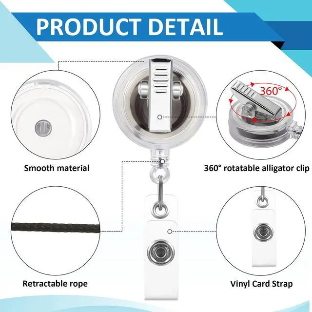Alt view image 4 of 7 - 300 Pcs Clear Retractable Badge Reels Round ID Badge Holders Reels Clip with Alligator Swivel Clip for Nurses Volunteer School Office Supplies