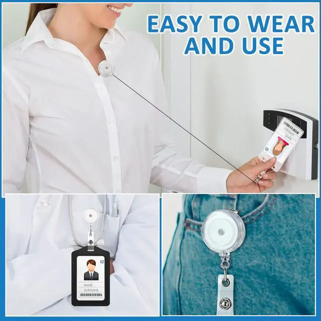 Alt view image 6 of 7 - 300 Pcs Clear Retractable Badge Reels Round ID Badge Holders Reels Clip with Alligator Swivel Clip for Nurses Volunteer School Office Supplies