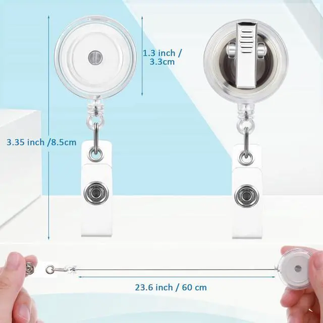 Alt view image 2 of 7 - 300 Pcs Clear Retractable Badge Reels Round ID Badge Holders Reels Clip with Alligator Swivel Clip for Nurses Volunteer School Office Supplies