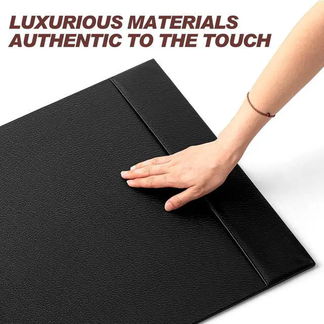 Alt view image 3 of 6 - 5 Piece Leather Desk Pad Set with Side Rails 30"x18" Desk Blotter Protector, Letter Tray, Pen Cup, Sticky Note Clip, Name Card Holder, Executive Office Organizer Accessories Workplace(Black)