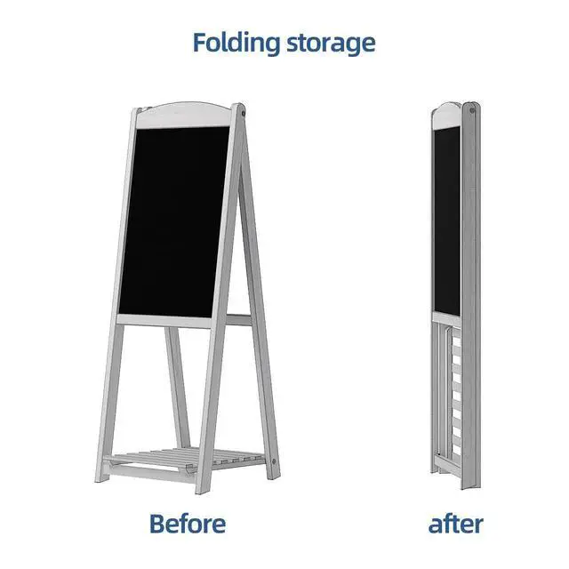 Alt view image 2 of 7 - Magnetic A-Frame Chalkboard Sign, Sidewalk Sign 45" x 17" With Display Shelf, Free Standing Easel for Restaurant, Business, Wedding or Events, White