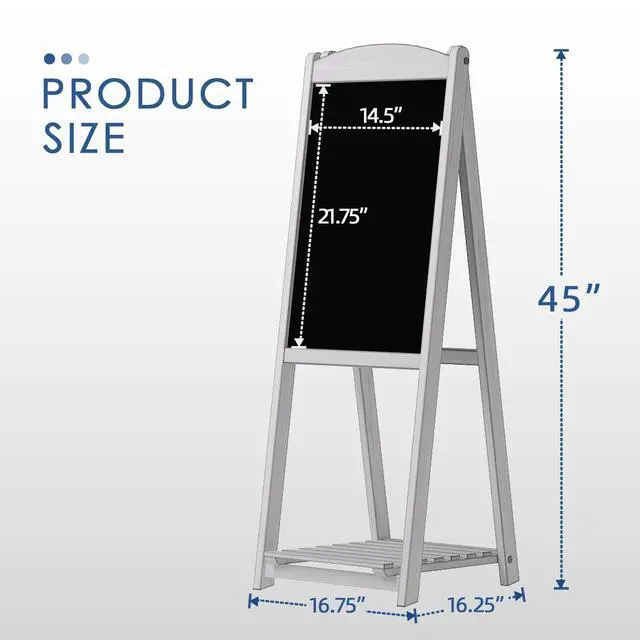 Alt view image 3 of 7 - Magnetic A-Frame Chalkboard Sign, Sidewalk Sign 45" x 17" With Display Shelf, Free Standing Easel for Restaurant, Business, Wedding or Events, White