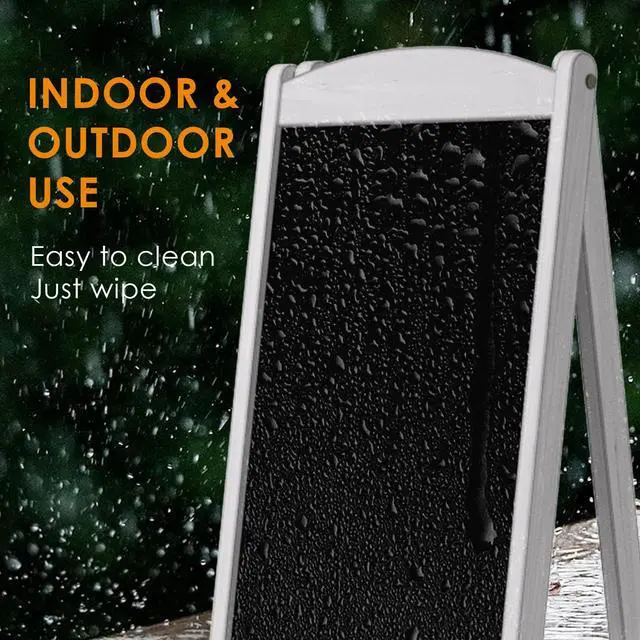 Alt view image 7 of 7 - Magnetic A-Frame Chalkboard Sign, Sidewalk Sign 45" x 17" With Display Shelf, Free Standing Easel for Restaurant, Business, Wedding or Events, White