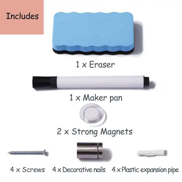 Alt view image 7 of 7 - Black Magnetic Glass Whiteboard,36"×24" (3'x 2'),Glass Dry Erase Board,Black Frameless Surface, Includes Board, Magnets, 1 Marker and a Eraser,for Home and Office