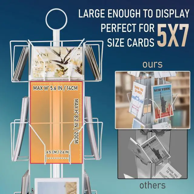Alt view image 3 of 7 - Greeting Card Display Stand Rotating Rack Holder | for Postcard Sticker Retail, Metal White, Large Size with 24 Display Pockets