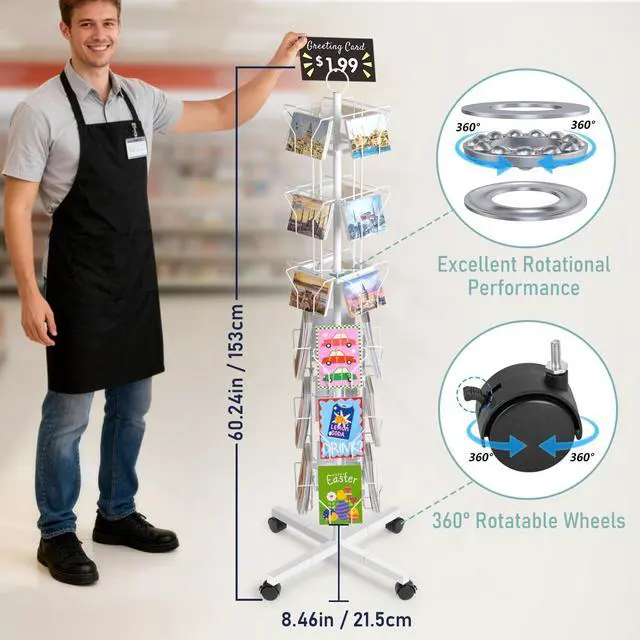 Alt view image 4 of 7 - Greeting Card Display Stand Rotating Rack Holder | for Postcard Sticker Retail, Metal White, Large Size with 24 Display Pockets
