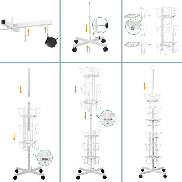 Alt view image 7 of 7 - Greeting Card Display Stand Rotating Rack Holder | for Postcard Sticker Retail, Metal White, Large Size with 24 Display Pockets