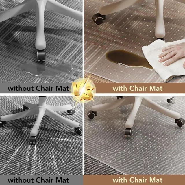 Alt view image 3 of 7 - Office Chair Mat for Low Pile Carpet with Lip, 46" x 72" Clear Plastic | Floor Protector Heavy Duty Desk Chair Mat for Rolling Chairs, Smooth Glide Computer Mat for Home Office