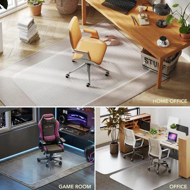 Alt view image 6 of 7 - Office Chair Mat for Low Pile Carpet with Lip, 46" x 72" Clear Plastic | Floor Protector Heavy Duty Desk Chair Mat for Rolling Chairs, Smooth Glide Computer Mat for Home Office