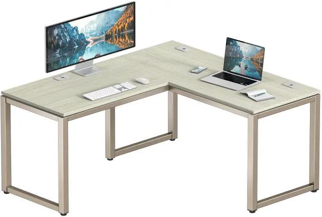 Main image of 55 x 60 Commercial-Grade L-Shape Corner Office Computer Desk, Maple | 10-Year