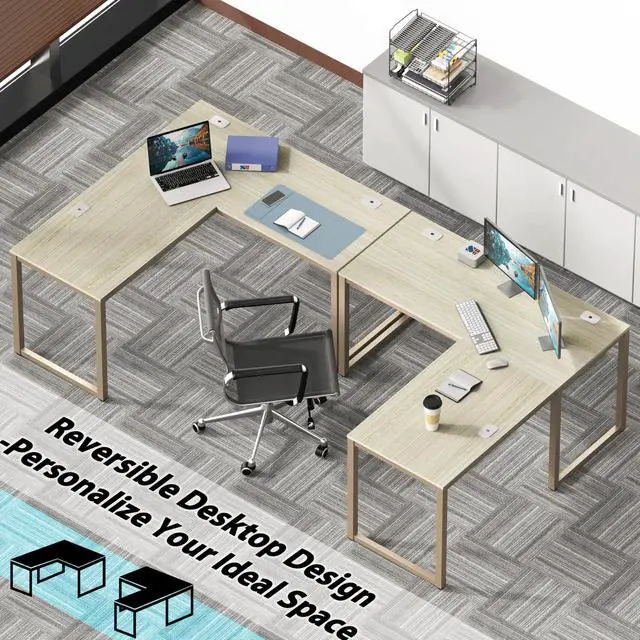 Alt view image 6 of 7 - 55 x 60 Commercial-Grade L-Shape Corner Office Computer Desk, Maple | 10-Year