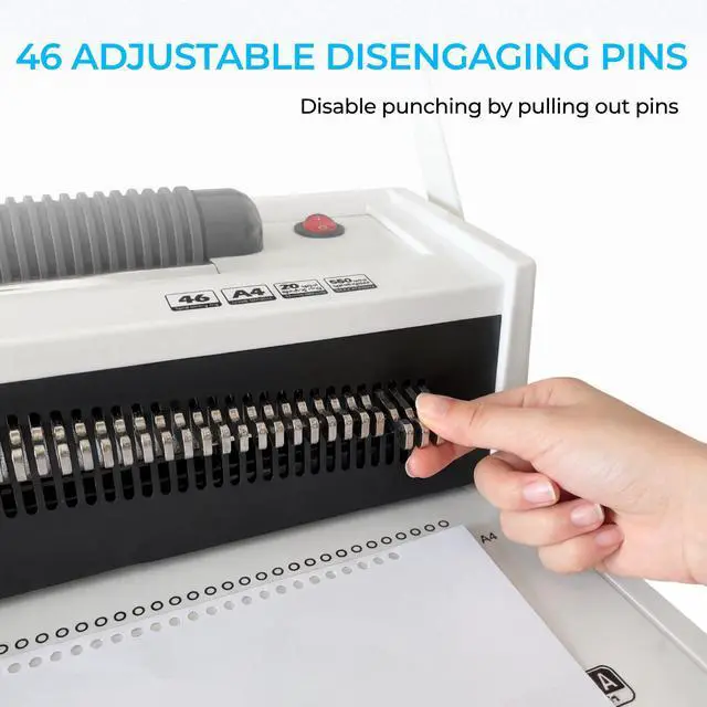 Alt view image 5 of 7 - Spiral Binding Machine with Electric Coil Inserter, 20-Sheet Manual Punch, 4:1 Pitch, 46 Fully Disengageable Pins for Versatile Binding - Binds up to 500 Sheets - Includes 100 Coils & Crimping Pliers