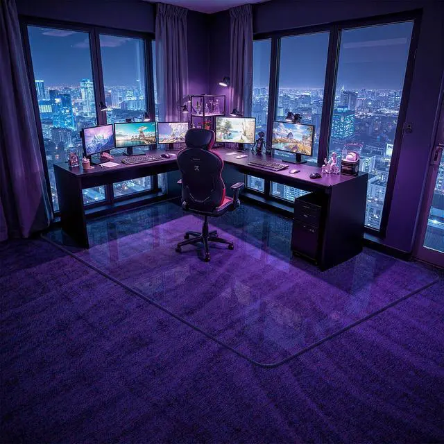 Alt view image 5 of 7 - 48" x 72" Office Chair Mat for Carpet, Tempered Glass Chair Mat with Rounded Corners and Polished Edges, Desk Floor Mat for Carpet, Hardwood Floor, Office