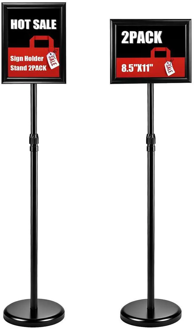 Main image of 2Pack Sign Holder Stand-8.5x11 inchAdjustable Sign Stands For DisplayHeavy Duty Floor Standing Sign Holder Stand Aluminum for Retail StoreMuseumVolunteer CctivitiesBlack