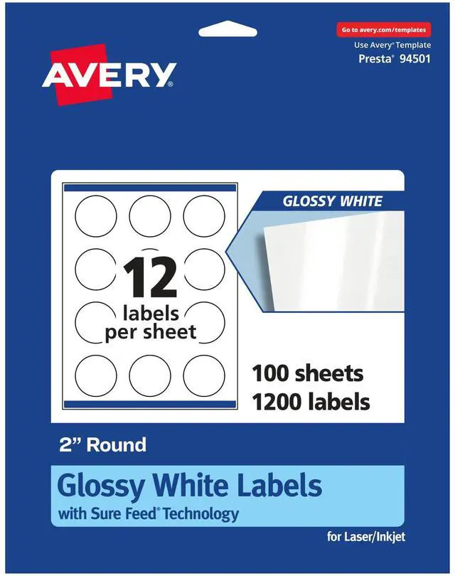 Main image of ® Round Labels, Sure Feed® Technology, 2" Diameter, 1,200 Glossy White Labels (36498)