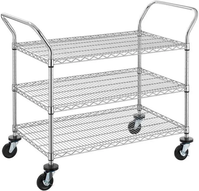 Main image of 3-Tier Commercial Grade Rolling Cart, Heavy Duty Utility Cart with Wheels and Handles, Metal Kitchen Carts on Wheels with 600 lbs Capacity, Shelf Size 24" D x 40" W, NSF