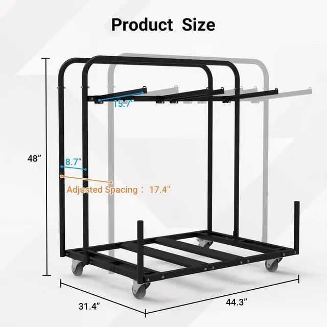 Alt view image 3 of 7 - Folding Table and Chair Rack Cart for 10-16 Chairs & 4-8 Tables | Powder Coated, Perfect for Party, Hotel, Factory, Warehouse, 44.3" L x 31.4" W x 48" H