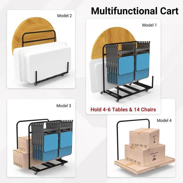 Alt view image 7 of 7 - Folding Table and Chair Rack Cart for 10-16 Chairs & 4-8 Tables | Powder Coated, Perfect for Party, Hotel, Factory, Warehouse, 44.3" L x 31.4" W x 48" H