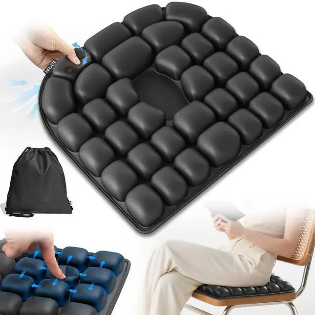 Main image of Upgrade Travel Cushion with No External Air Pump, Airplane Seat Cushion for Long Flights, Portable Wheelchair Cushions, Adjustable Air Cushion with Non-Skid Bottom Relief Discomfort in Coccyx