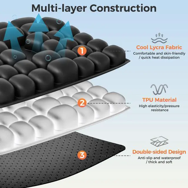 Alt view image 4 of 7 - Upgrade Travel Cushion with No External Air Pump, Airplane Seat Cushion for Long Flights, Portable Wheelchair Cushions, Adjustable Air Cushion with Non-Skid Bottom Relief Discomfort in Coccyx