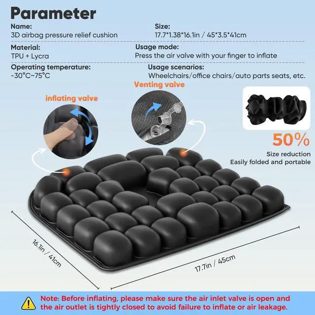 Alt view image 6 of 7 - Upgrade Travel Cushion with No External Air Pump, Airplane Seat Cushion for Long Flights, Portable Wheelchair Cushions, Adjustable Air Cushion with Non-Skid Bottom Relief Discomfort in Coccyx
